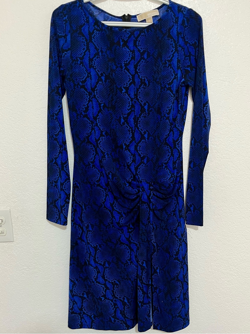 Michael Kors Royal Blue Snake-Print Long-Sleeve Ruched Dress size S - Picture 6 of 6